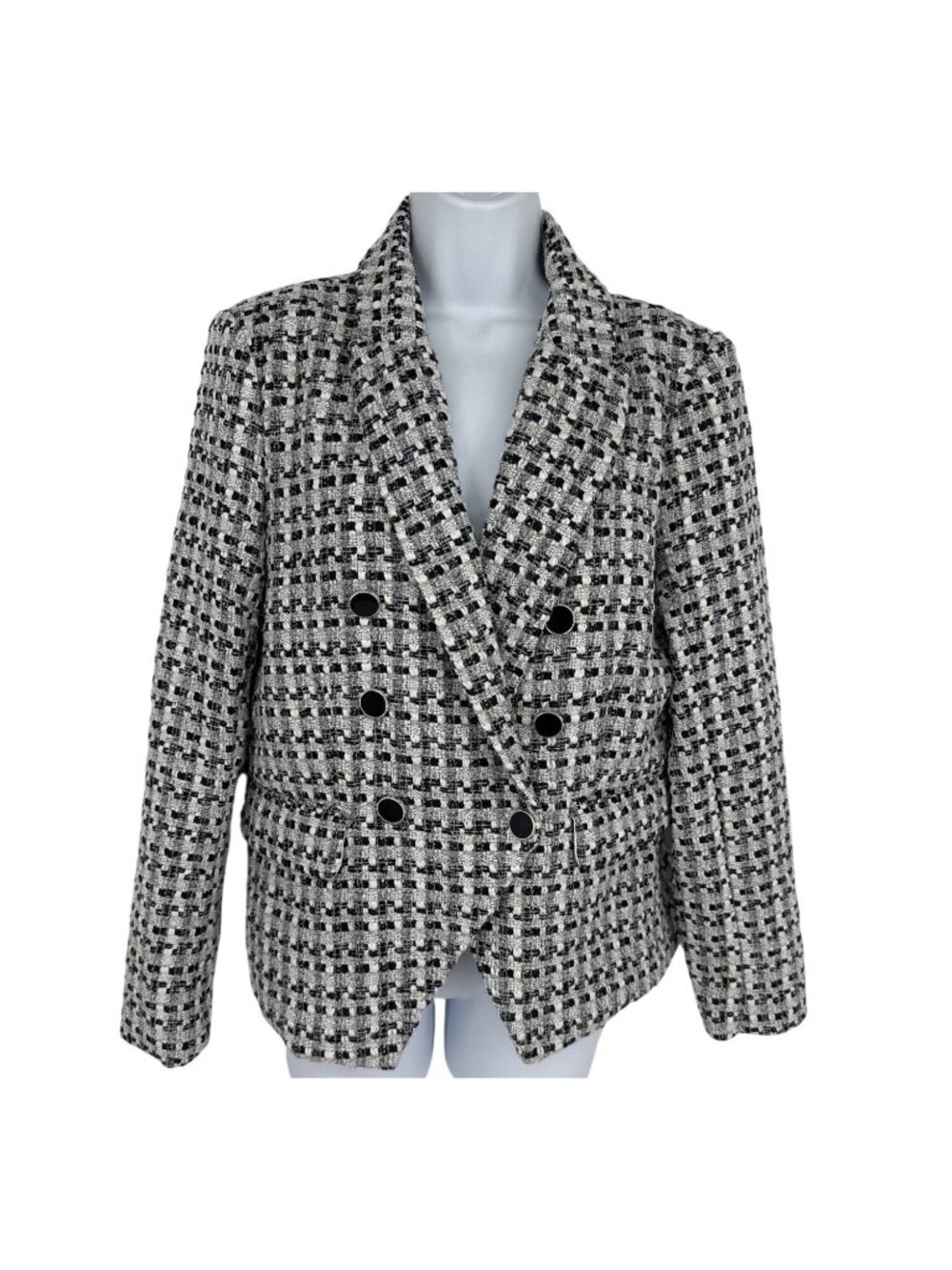 Rachel Zoe Tweed Double-Breasted Black Buttons Blazer Women's Size L